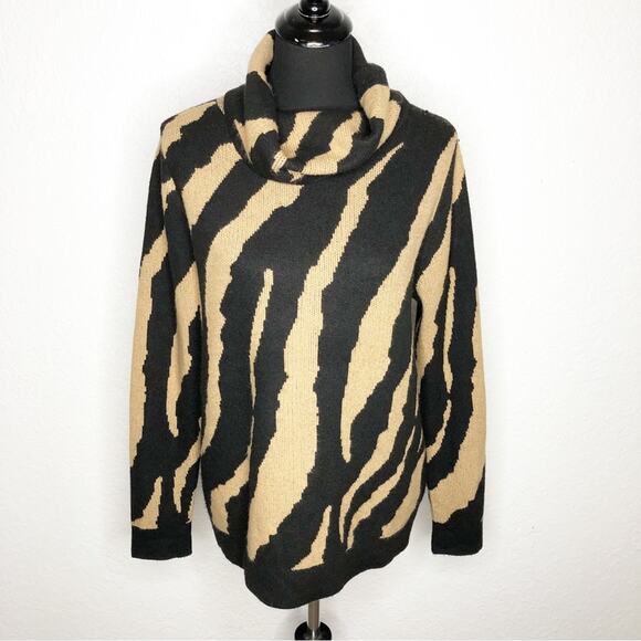 Soft Surroundings black tan zebra stripe cowl neck sweater size Medium - Picture 1 of 14